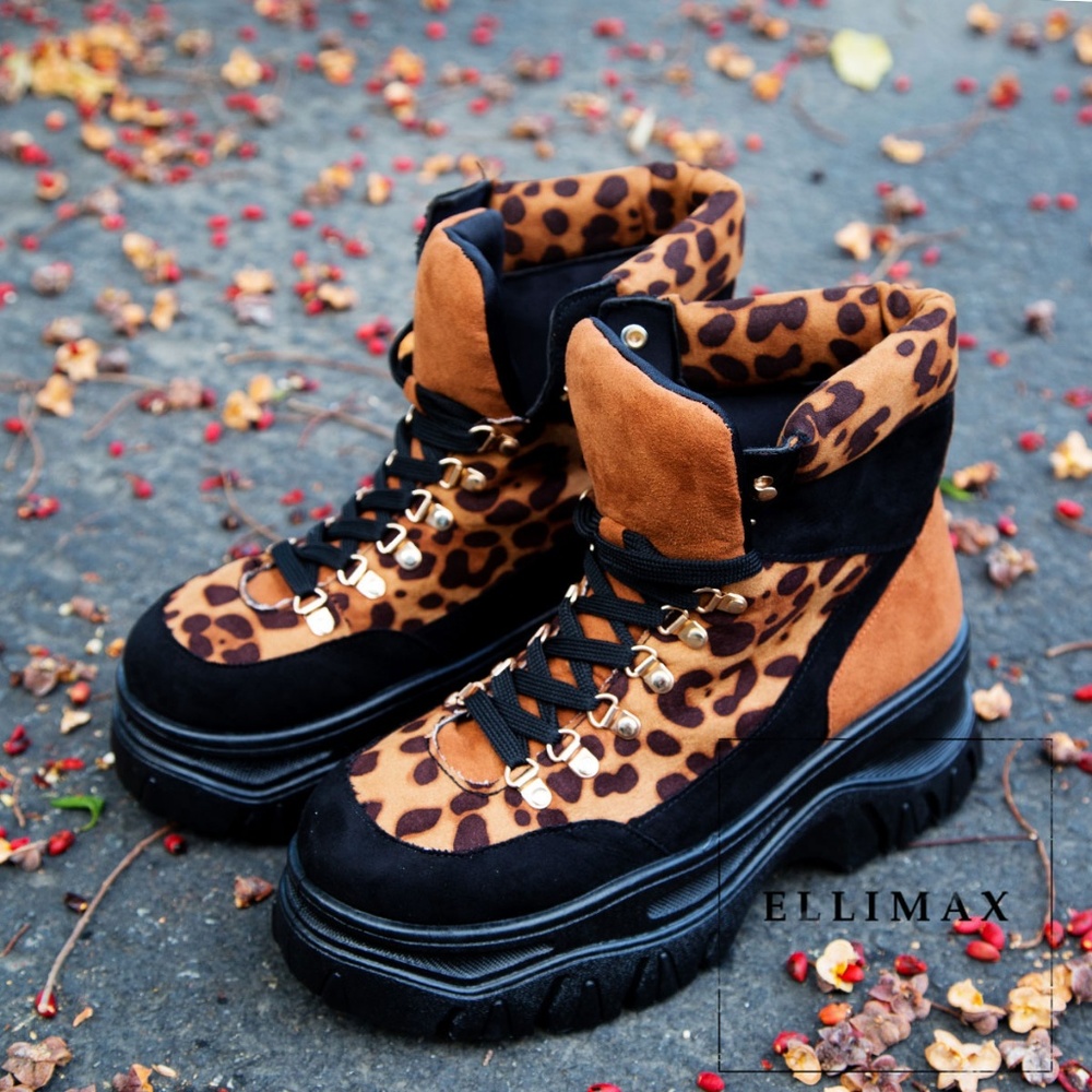 NEW🔥Leopard Lace Up Platform Heel Sneaker Booties - Picture 2 of 6